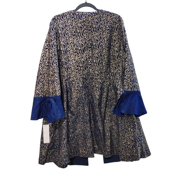 NWT Devine Sport NY Geometric Coat Jacket Long Sleeve Blue Gold Womens 16 - Picture 2 of 7